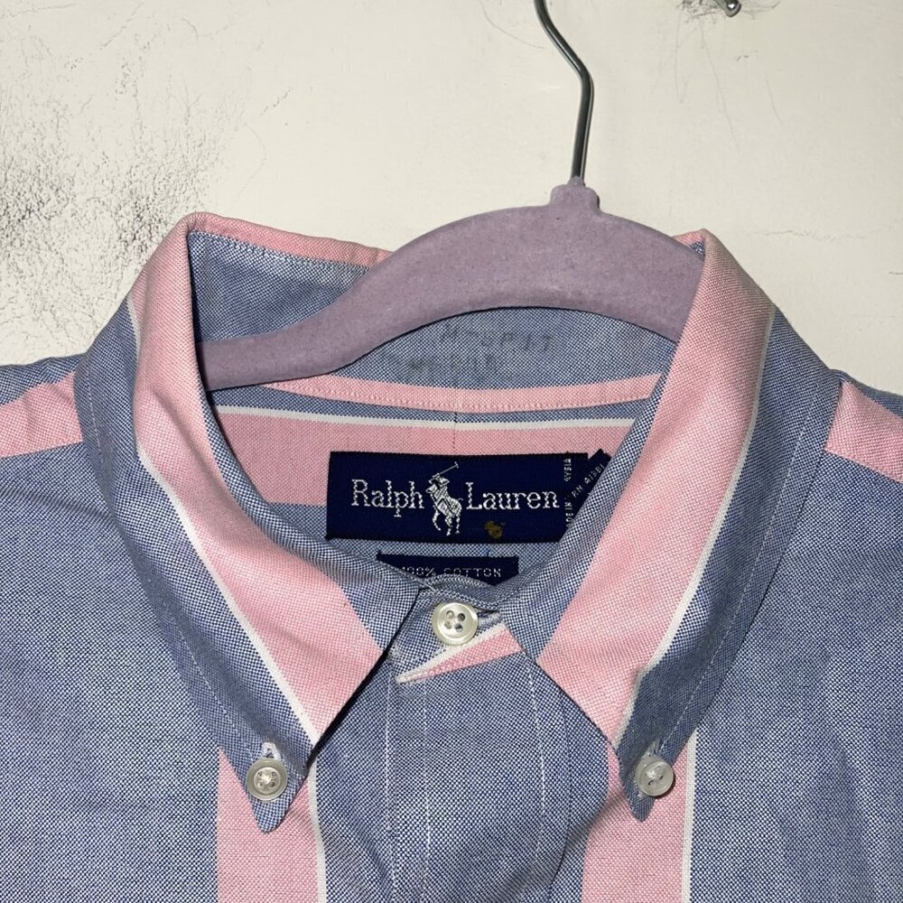 Ralph Lauren Vintage Mens Shirt Size 34 Blue Striped Button Down Pure Cotton - Picture 8 of 9